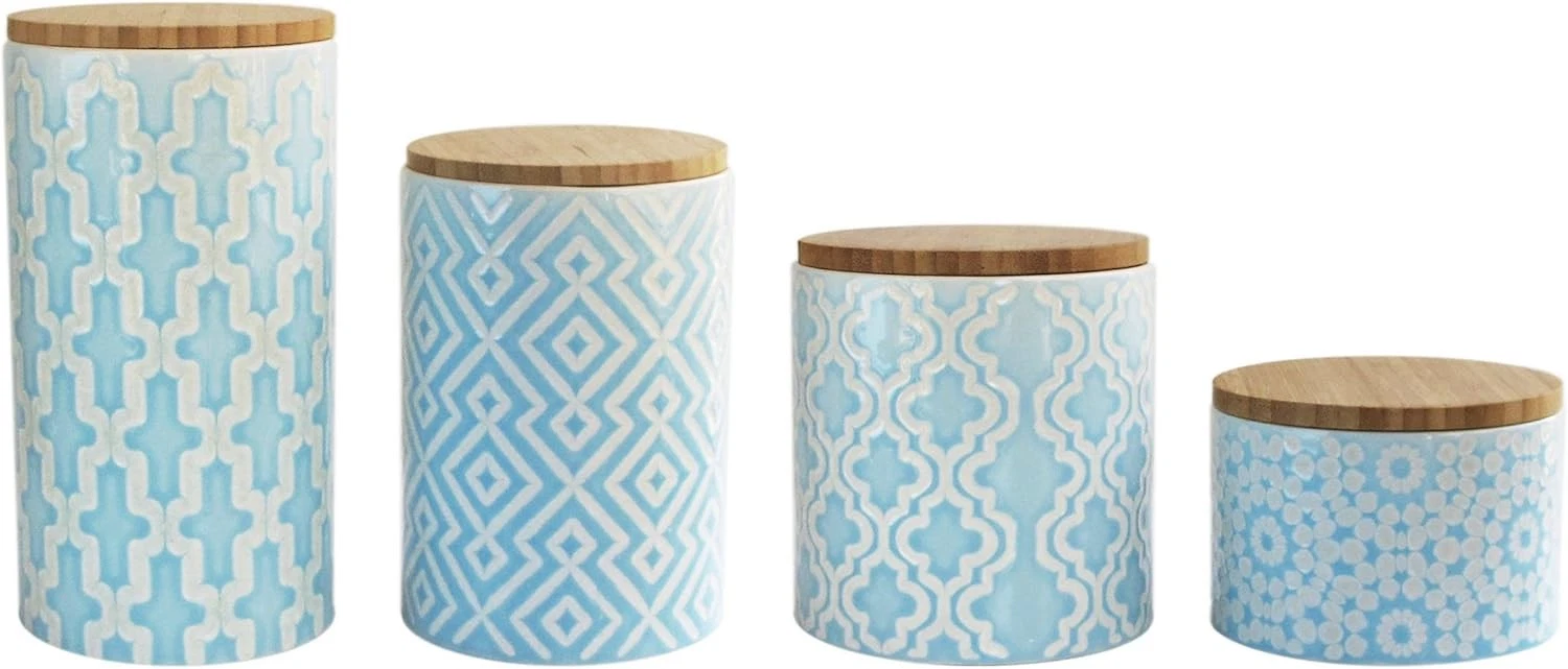Arabesque Canister Set Ceramic Blue 4 Piece