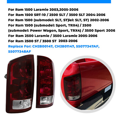 2-Piece Smoke LED Tail Lights Assembly For 2002-2006 Ram 1500 2500 3500 - Driver & Passenger Side Replacement