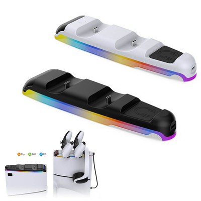 RGB Host Top Gamepad Game Console Dual Dock Charger Headset Storage for PS5 Slim