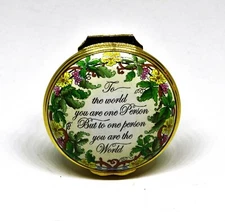 HALCYON DAYS ENAMEL BOX - "TO ONE PERSON YOU ARE THE WORLD" - GRAPES & FLOWERS