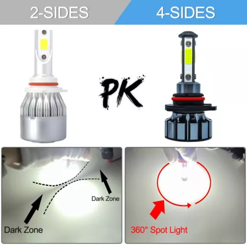 2X 4-Sides 9145 9140 H10 LED Headlight Fog Light Bulb 120W 6000K Super White Kit - Picture 2 of 12