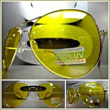 Men's Women CLASSIC VINTAGE RETRO Style SUN GLASSES Gold Metal Frame Yellow Lens