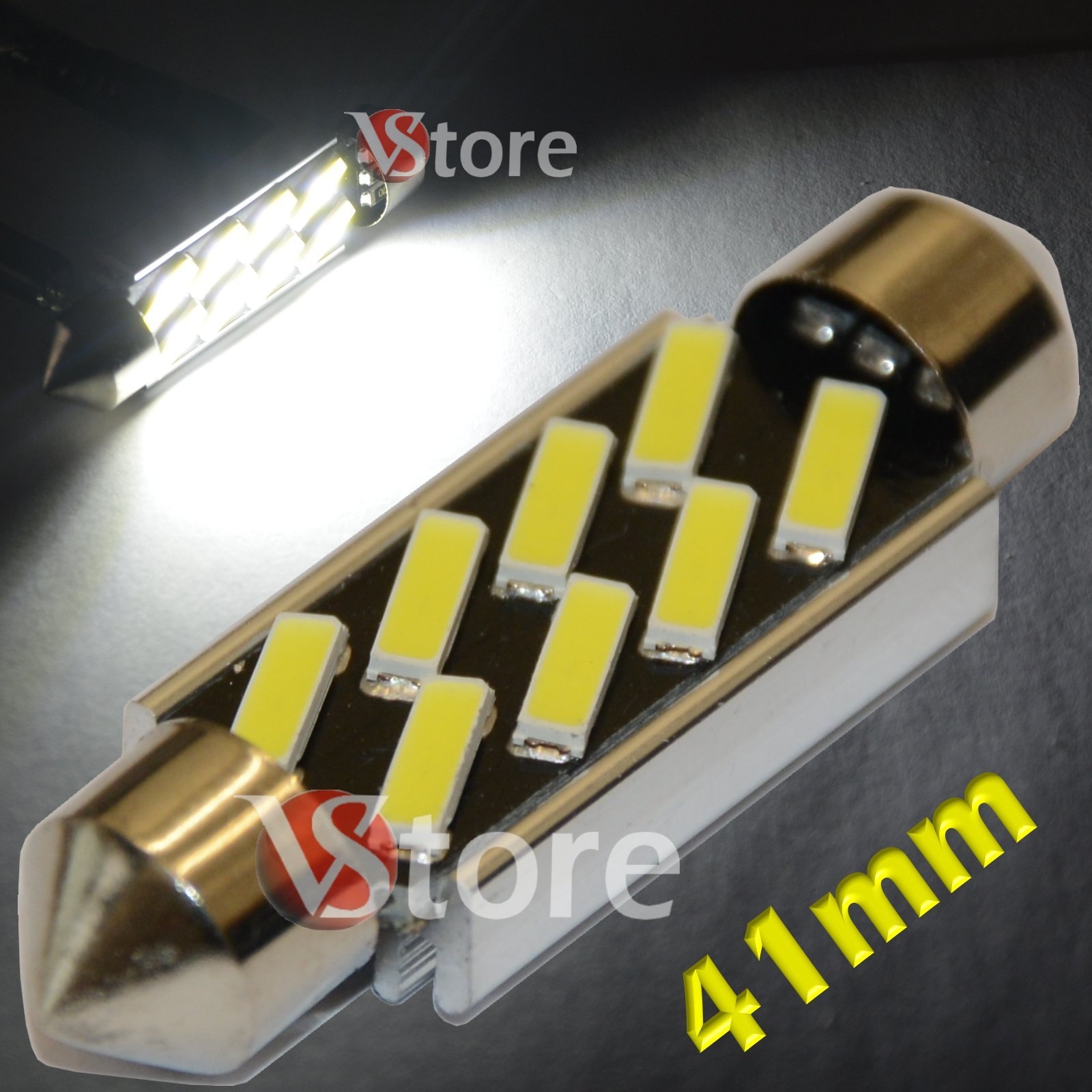 2 LED Torpedo 41mm 8 SMD 7020 No Error Lights White Interior License Plate Xenon