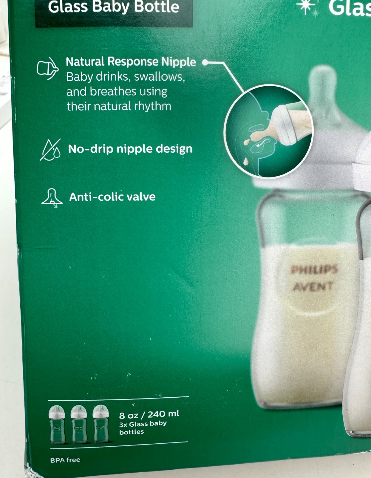 x6 Philips Avent Glass Baby Bottle 8oz Natural For 1m+ Baby Bottles