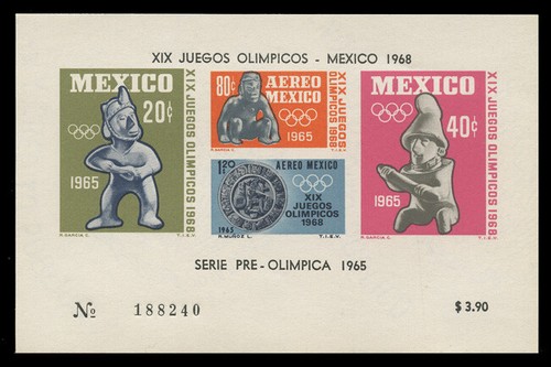 MEXICO Sc#C310a, 1965 1968 OLYMPICS SOUVENIR SHEET OF 4 (IMPERF), MINT F-VF NH
