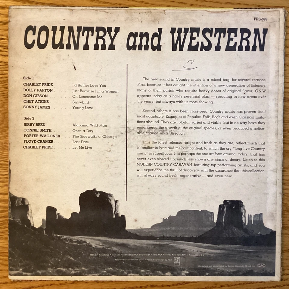 Country and Western 33 1/3 rpm LP, PRS-388 with Dolly Parton, Charley Pride - Image 2 of 4