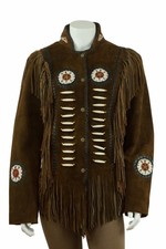 Women's Cow Lady Suede Coat Vintage Fringes And Beads Leather Western Jacket