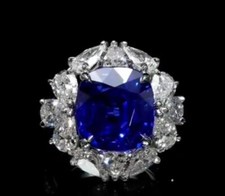 Cushion Shape 11.00CT Royal Blue Sapphire  Mixed Shape Shiny CZ Engagement Ring