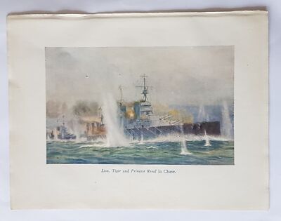 WYLLIE WW1 l 1918 Naval Print  Lion Tiger & Princess Royal in Chase Dogger Bank