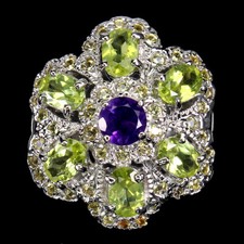 925 Sterling Silver Ring Oval Peridot Amethyst Sapphire Gemstone jewelry Size 9