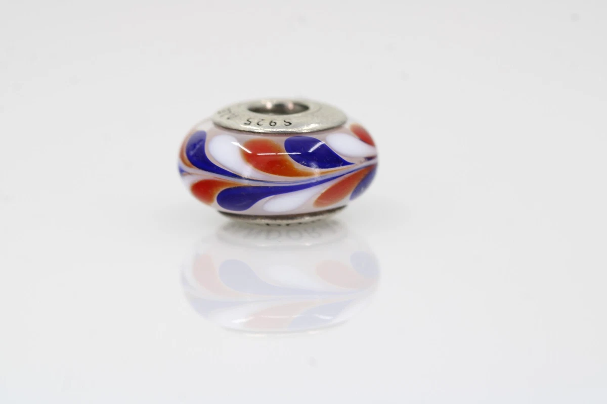 Authentic Pandora ALL AMERICAN Swirl Murano Glass Red White Blue Charm 790937