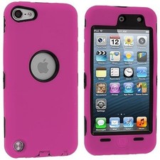 Dual Flex Hard Hybrid Gel Case for Apple iPod Touch 5th Gen - Hot Pink/Black