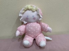 BANTAM PLUSH FIRST SOFT DOLL RATTLE/LOVEY, PINK WITH WHITE POLKADOTS, 10 IN. EUC