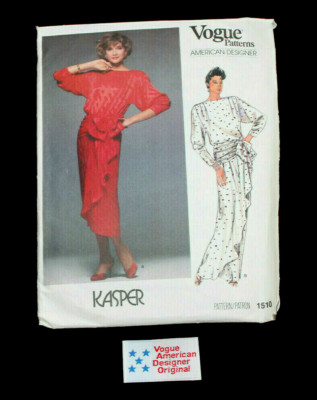 Vogue American Designer KASPER Sewing Pattern 1510 80s Dress SZ 10 Uncut w/Label