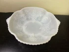 Vintage ANCHOR HOCKING  White Milk Glass Bowl Grapes and Leaves Pattern 8.5”