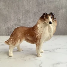 Vintage Brown White Collie Ceramic Dog Ornament Coopercraft Or Berwick 15cm High
