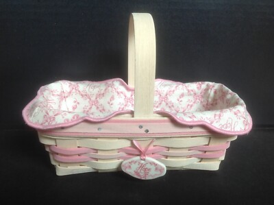 Longaberger 2000 Pink HORIZON OF HOPE Breast Cancer Basket, Liner & Tie-On VGC