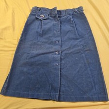 Vintage Izod Lacoste Girls Skirt 10/12 25" Waist Corduroy Button Front Blue