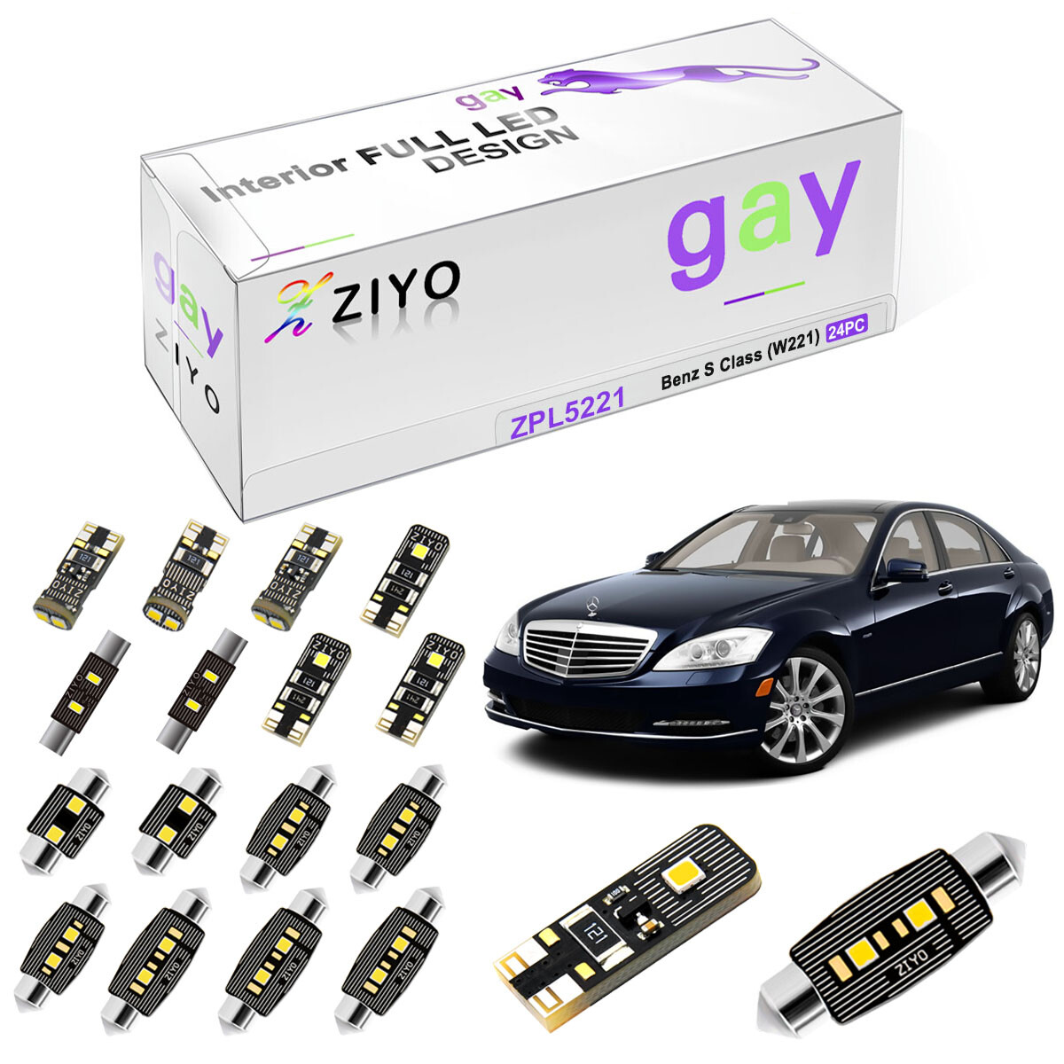 D15 Lighting 20-Piece Xenon White SMD LED Interior Light Kit For Mercedes S-Class W221 2007-2013 - Canbus Error Free