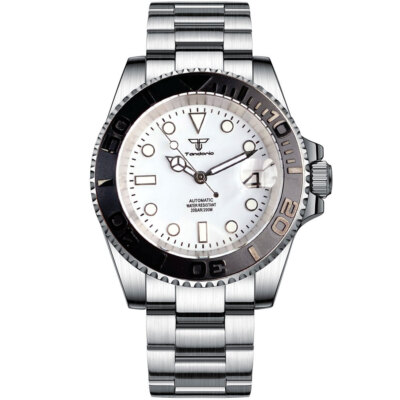 200m Waterproof Tandorio 40mm White Dial NH35A Automatic Men's Watch Date Lume