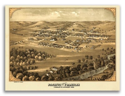 Pacific Missouri 1869 Historic Panoramic Town Map - 20x28