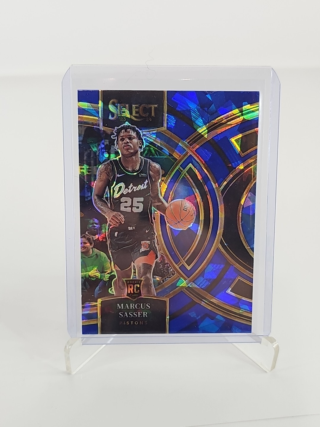 2023-24 Panini Select #114 Marcus Sasser Premier Blue Cracked Ice RC Pistons