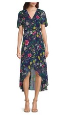 New Eliza J Floral Print High Low Faux Wrap Dress NWT