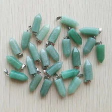 Wholesale 50pcs Natural Green Aventurine Stone Hexagonal Pillar Pendants Jewelry