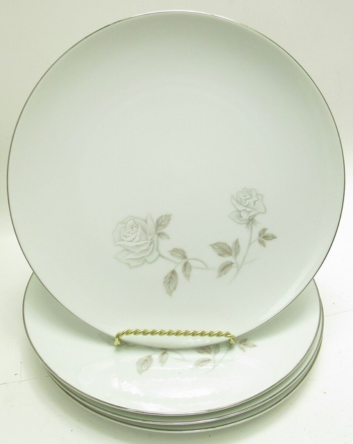 Noritake China Rosay 6216 Set of 4 10 1/2" Dinner Plates W/ Platinum