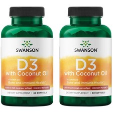 Swanson High Potency Vitamin D-3 w/Coconut - Natural 60 Count Pack of 2