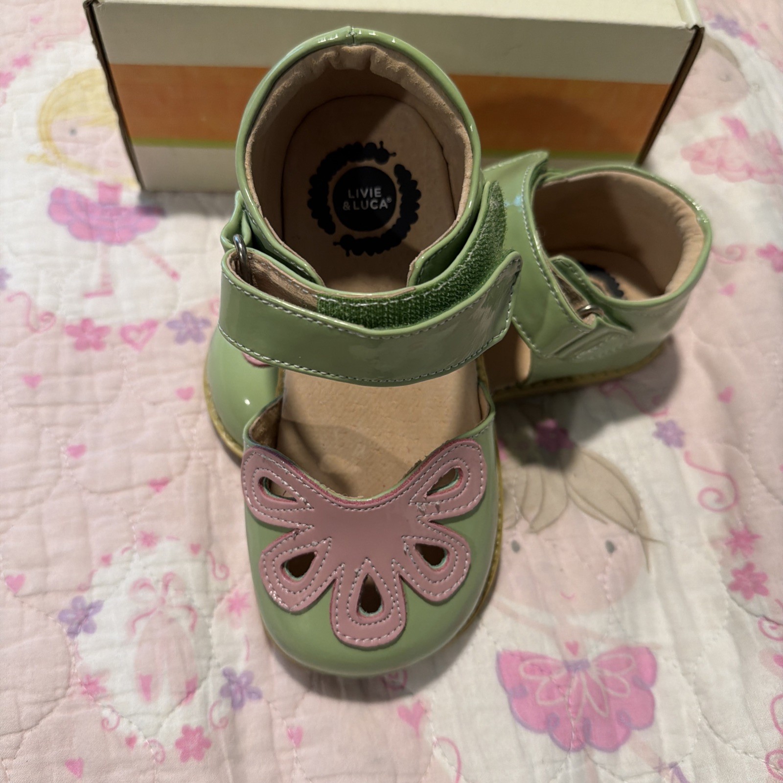 Livie & Luca Petal Shoes Patent Leather Mint Green Pink 12 NIB Youth