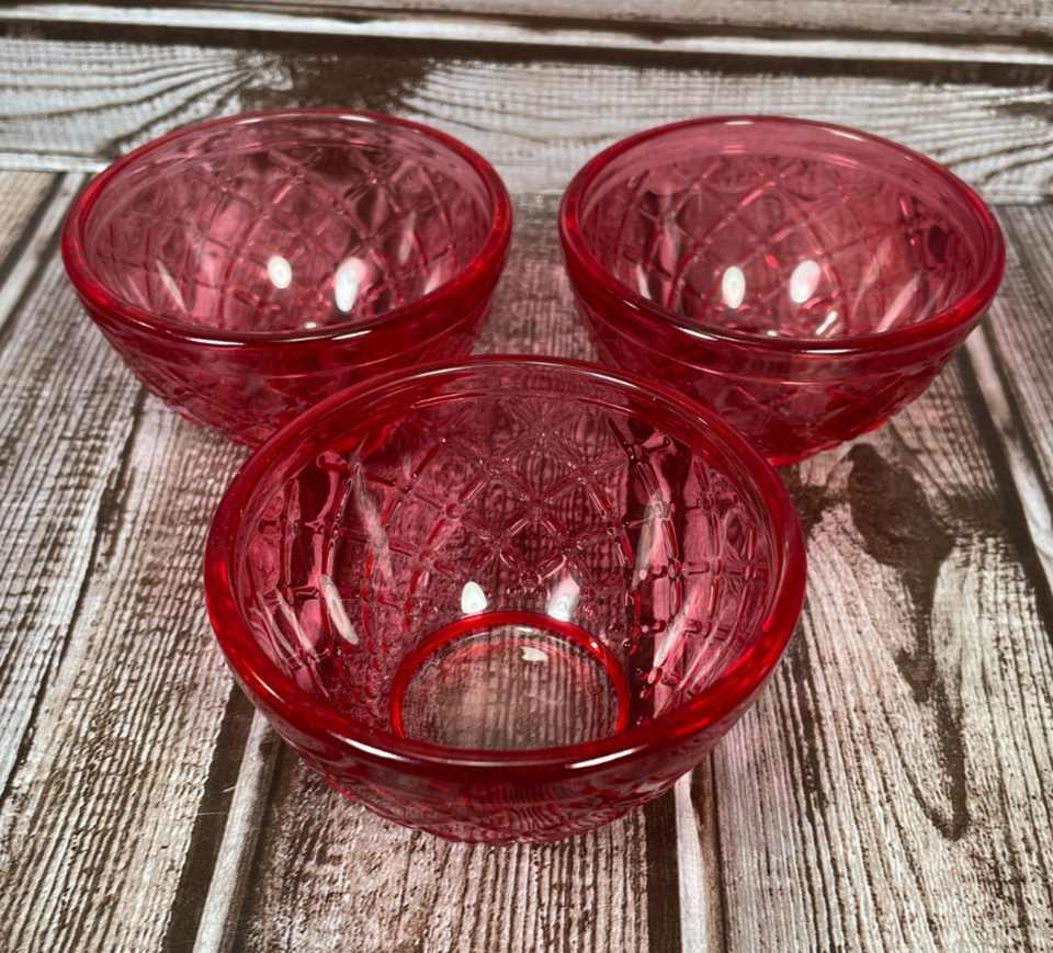 Sauce Patterns Set of 3 Pink Embossed Quilted Pattern Small Sauce Glass Bowls Ramekins ...