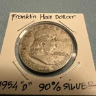 1954 D Franklin Half Dollar (50ç) 90% Silver