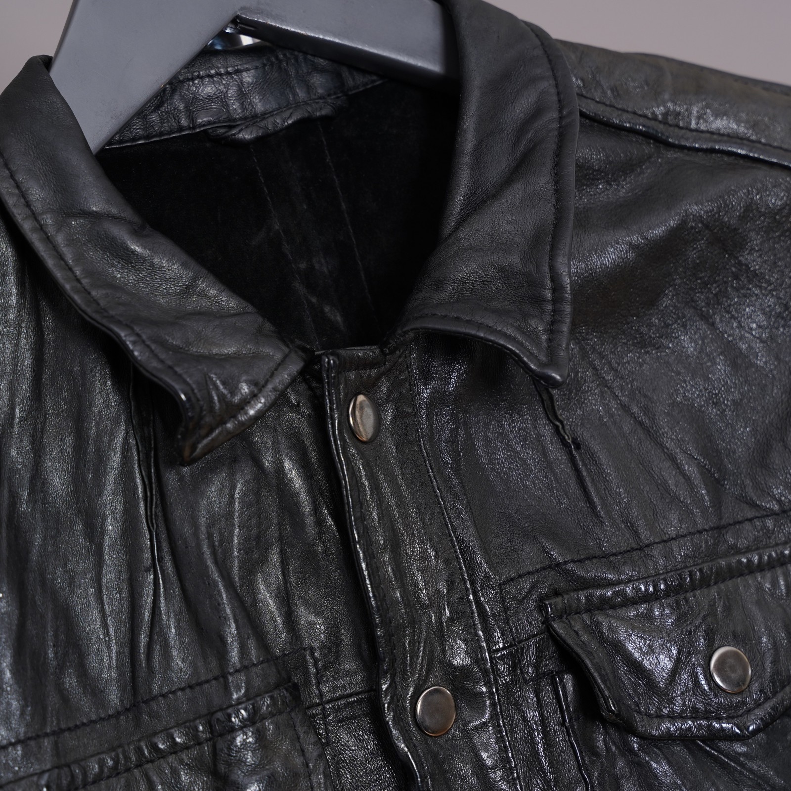 ALL SAINTS Leather Shirt Jacket Mens SMALL Black Biker Celebrity Grail LORRIMER image 9