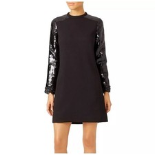 Jill Stuart Dress Size 4 Black Long Sequined Sleeves Shimmer Polly Cocktail Xmas