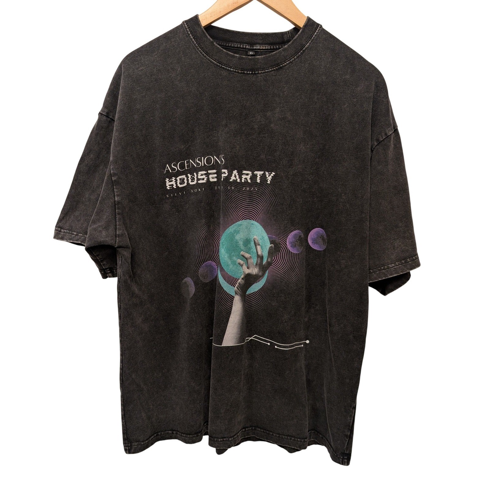 Ascensions House Party Graphic T-Shirt XL Acid Wash Black Oversized