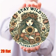 8 Wall Art, Wildflower Girl Holding Sunflowers - Aluminum Foil Round Metal Wall