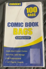 Comic Book Bags 100ct Bags for Current Comics With Reseal Tabs