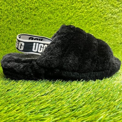 UGG Fluff Yeah Womens Size 7 Black Casual Comfort Platform Slide Slippers Shoes