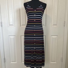 Loft Navy Blue Colorful StripedTank Stretchy Dress Size XS