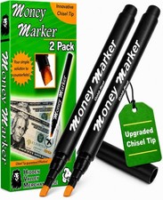 2 Pack Counterfeit Money Detector Pens Chisel Tip Fake Bill Markers