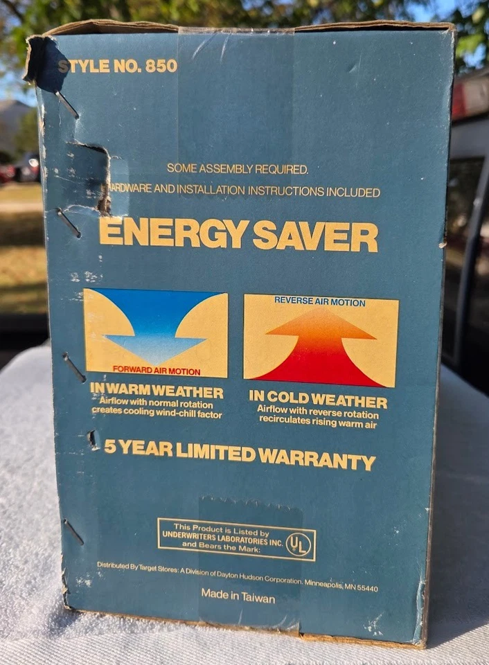 Vintage Ceiling Fan Windsor & Browne Brass One Side Cane Wicker 850 Sealed NOS - Image 2 of 4