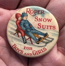 Rare Early Roper Snow Suits Celluloid Button Ex Rare Early Roper Snow Suits Celluloid Button Ex