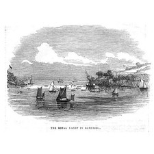 The Royal Yacht at Barnpool - Antique Print 1843