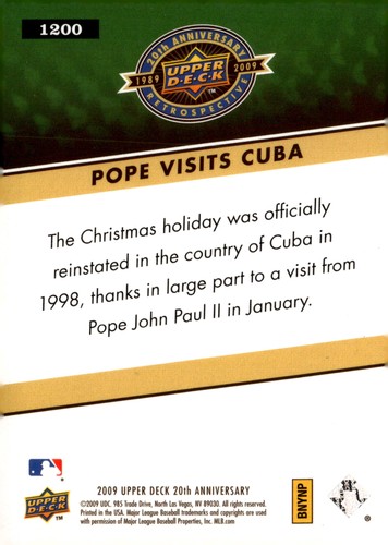 2009 Upper Deck 20th Anniversary #1198 Pope Visits Cuba - Picture 2 of 2