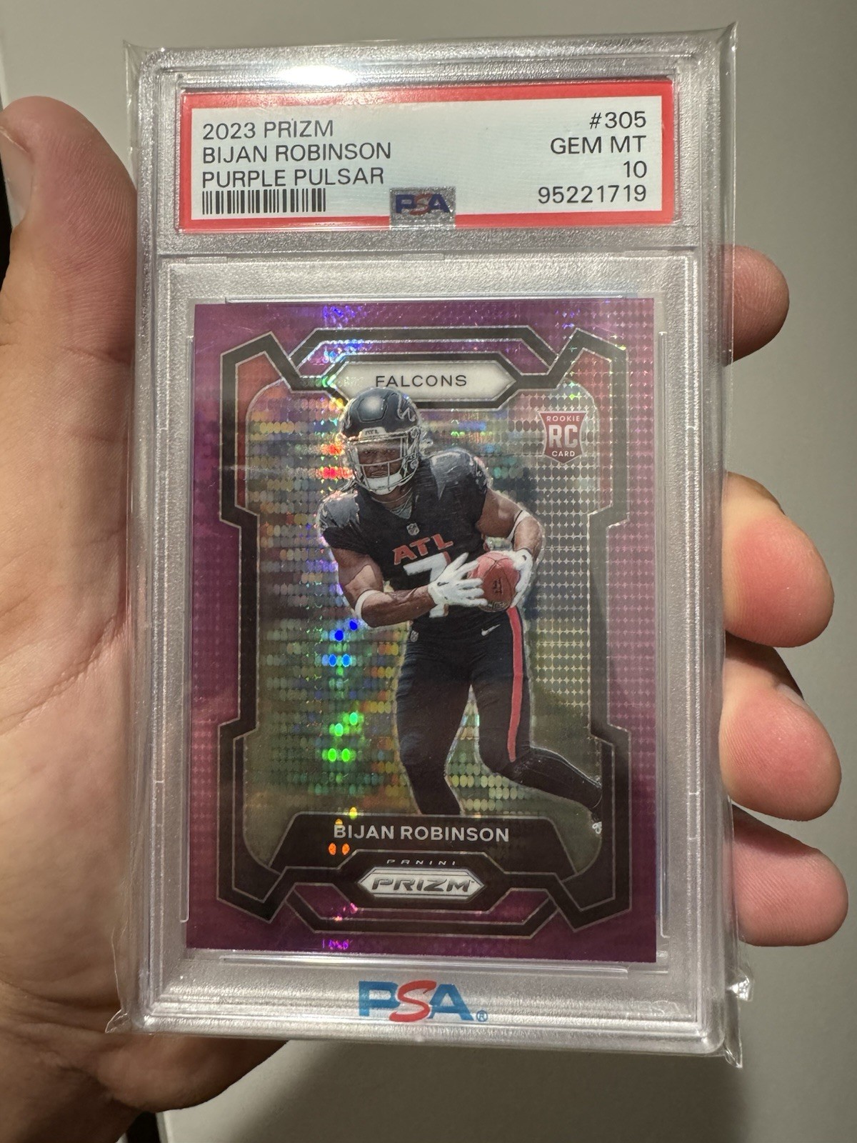2023 Panini Prizm Rookies Bijan Robinson #305 Purple Pulsar Prizm (RC) PSA 10