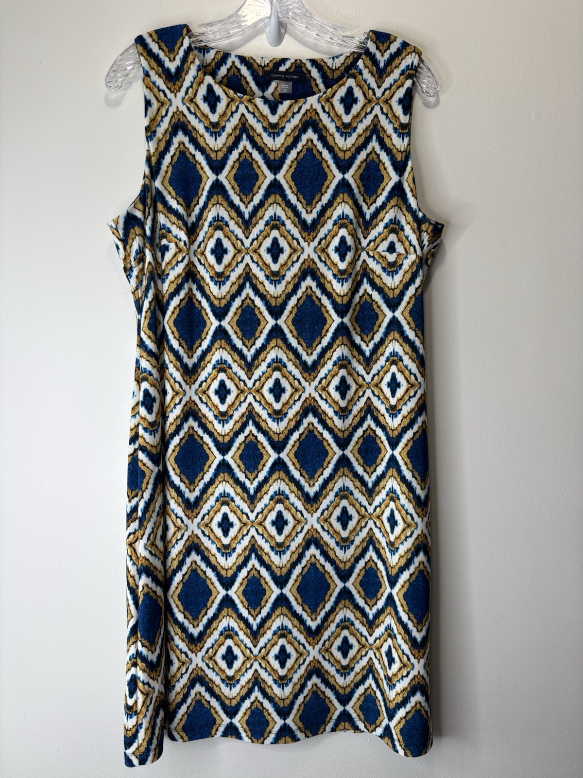 Tommy Hilfiger Dress Size 12 Sleeveless Blue Geometric Print Round Neck