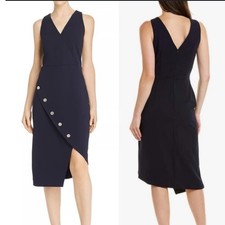 New Nanette Lepore Navy Blue Asymmetric Hem Button Front Sheath Dress Size 12