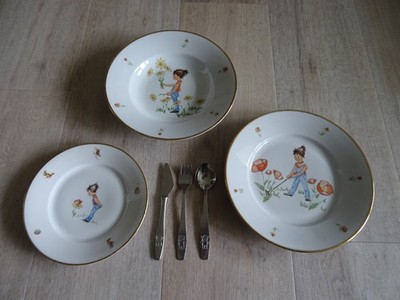 Kinder Porzellan Set, 3 Teller und ABS Besteck für Kinder, alles DDR, top