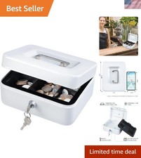 Medium Cash Box with Money Tray,Small Safe Lock Box with Key,Cash Drawer,7.87...